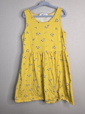 H&M Girls' Yellow Floral Sleeveless 100% Cotton A-line Dress Size 8 - 10